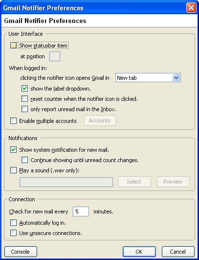 Gmail Notifier Extension Preferences